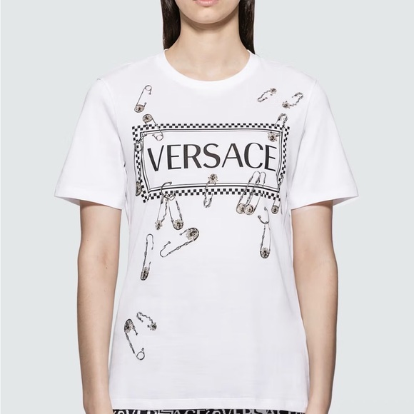 Versace Tops - Versace Classic White Tee w/ Safety Pin Print